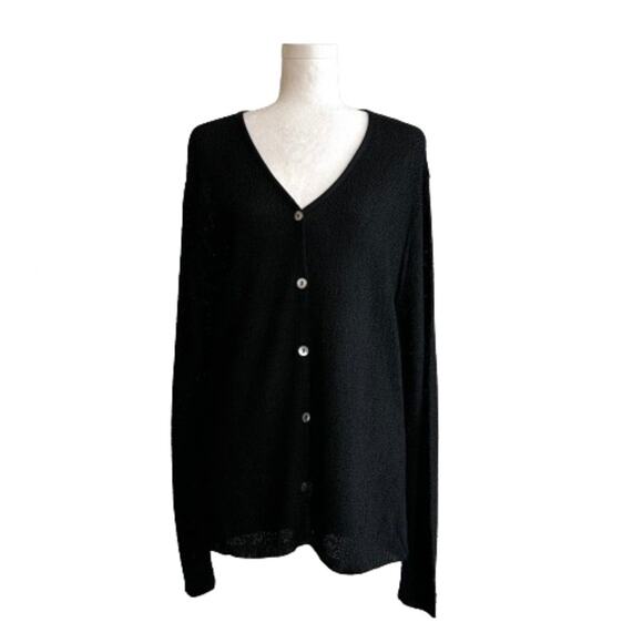 Chico’s Design Sweaters - Chicos Design Cardigan Sweater Black Open Weave Knit Button Front Medium/Large